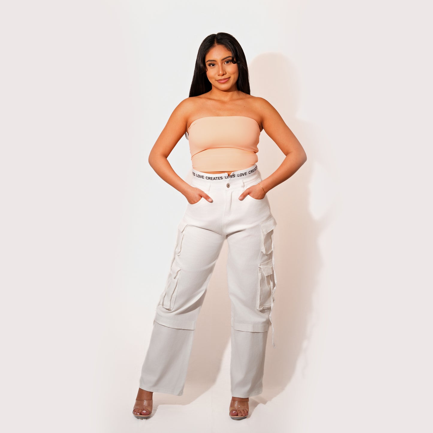 Hey Girl Cargo Pants White