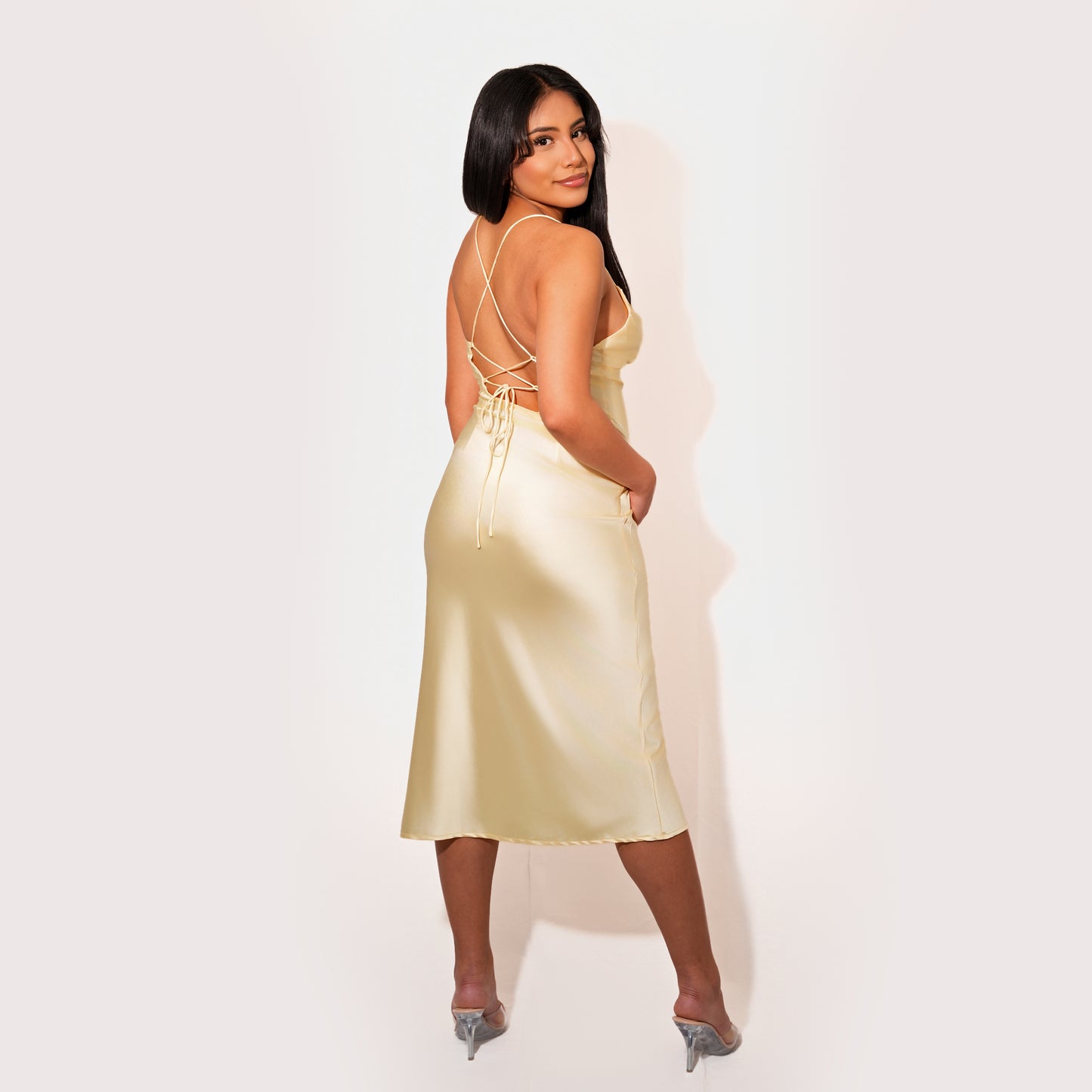 Bebe Satin Midi Dress